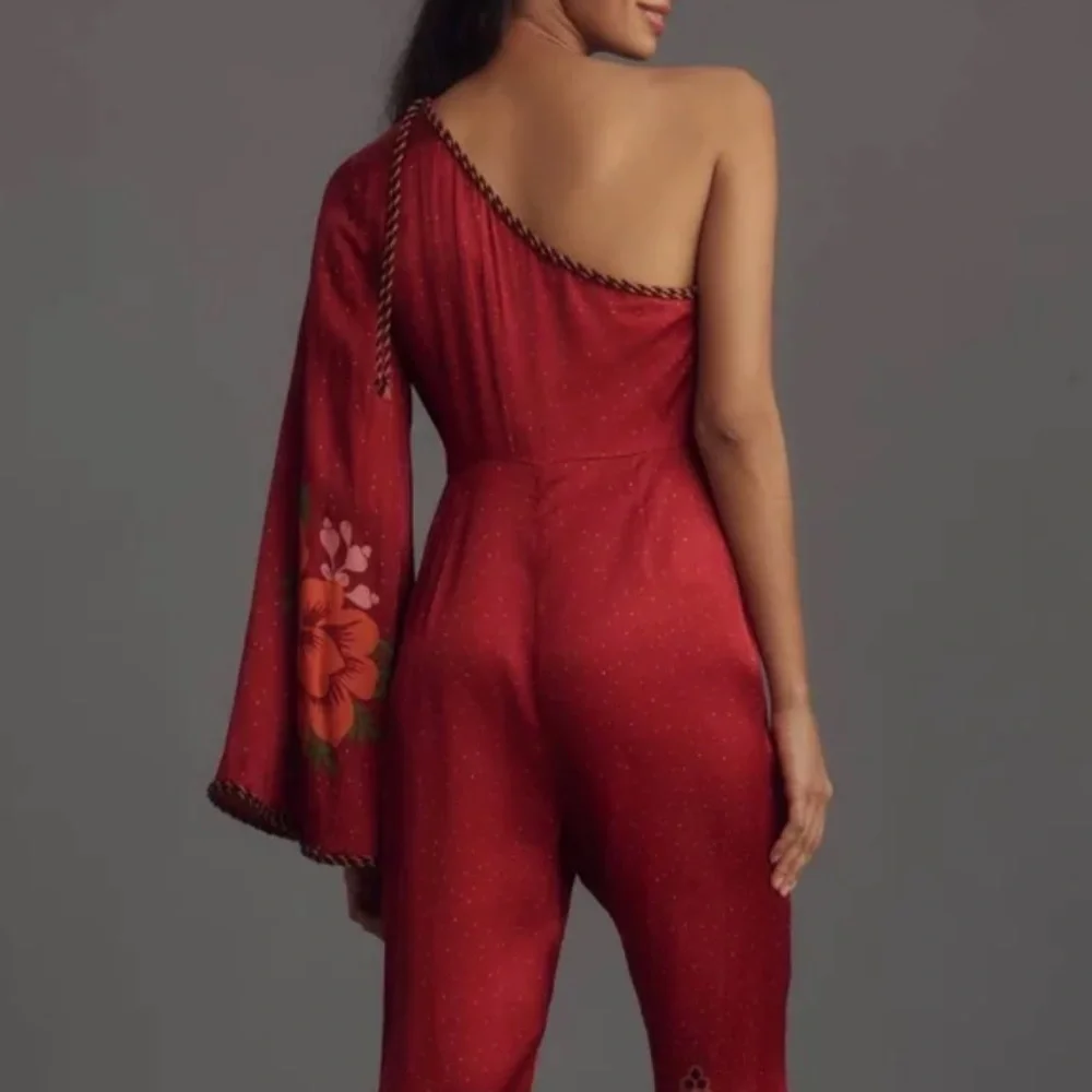 Farm Rio x Anthropologie Red Floral One-Shoulder Jumpsuit - Picture 4 of 8